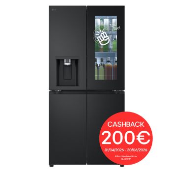 Vista frontale di Frigorifero Multidoor Slim InstaView | Classe E, 508L | Wi-Fi, Dispenser UVnano con allaccio, Metal Fresh, No frost | Nero GMG860EPBE